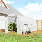 Serre tunnel de jardin 9m², serre de jardin tunnel avec porte et 6 fenêtres, bâche PE 140 g/m² 445 x 200 x 200 cm blanc-1