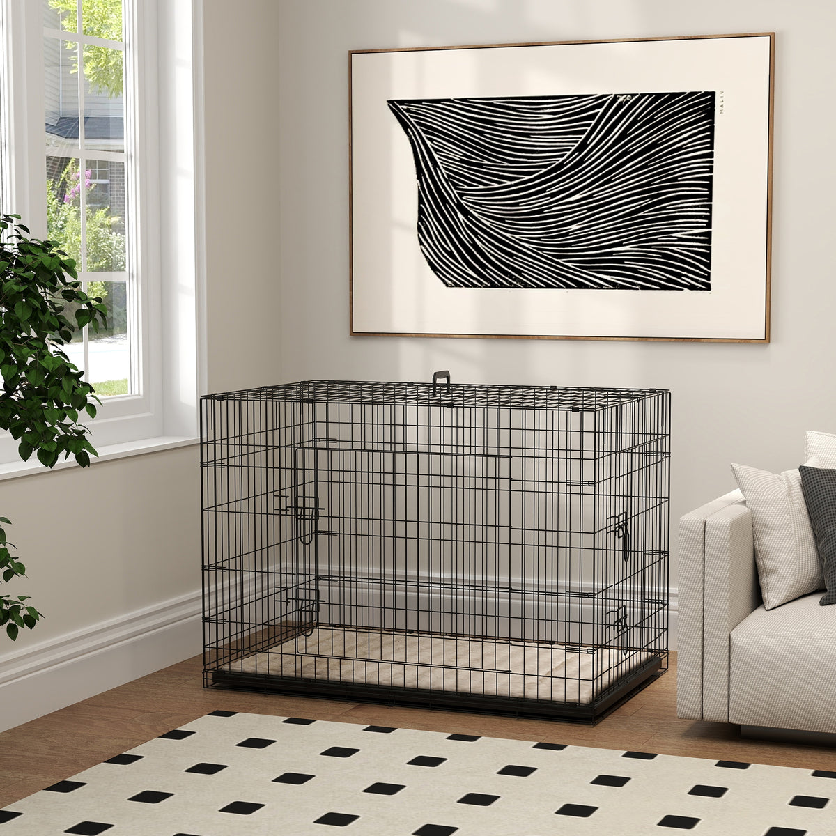 Cage caisse de transport pliante pour chien poignée, plateau amovible, coussin fourni 105 x 70 x 75 cm noir-7