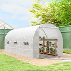 Serre tunnel de jardin 9m², serre de jardin tunnel avec porte et 6 fenêtres, bâche PE 140 g/m² 445 x 200 x 200 cm blanc-9