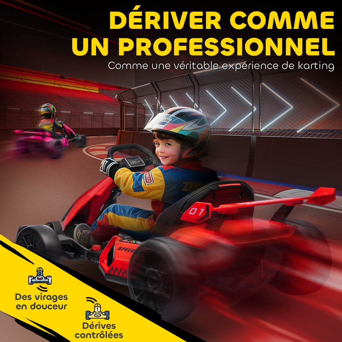 Kart électrique pour enfants moteur 2 x 150W batterie 24 V 120 x 76 x 53,5 cm rouge-3