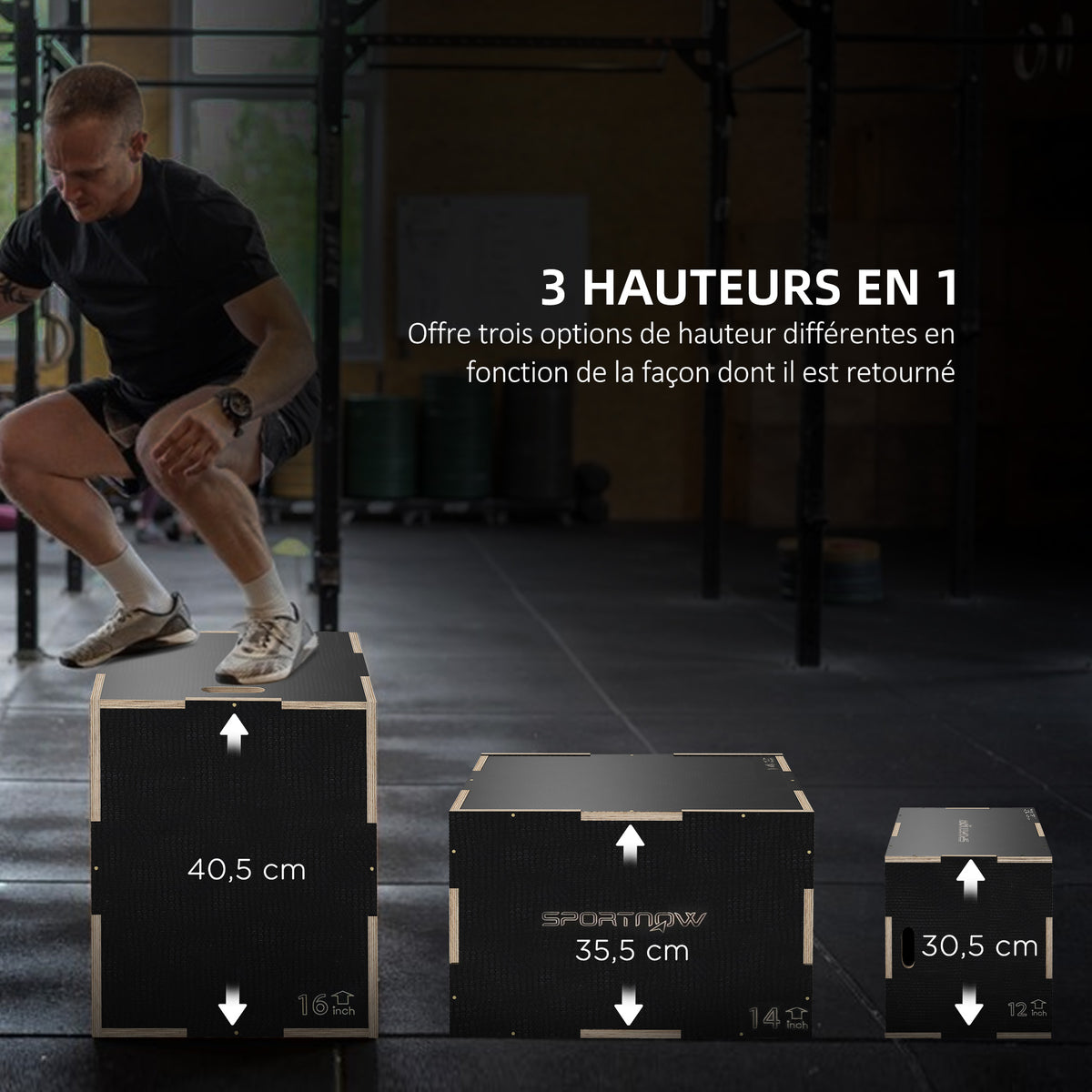 Box Jump pliométrie 3 en 1 boîte à saut musculation fitness pour box training en bois, 30,5/35,5/40,5H cm-3