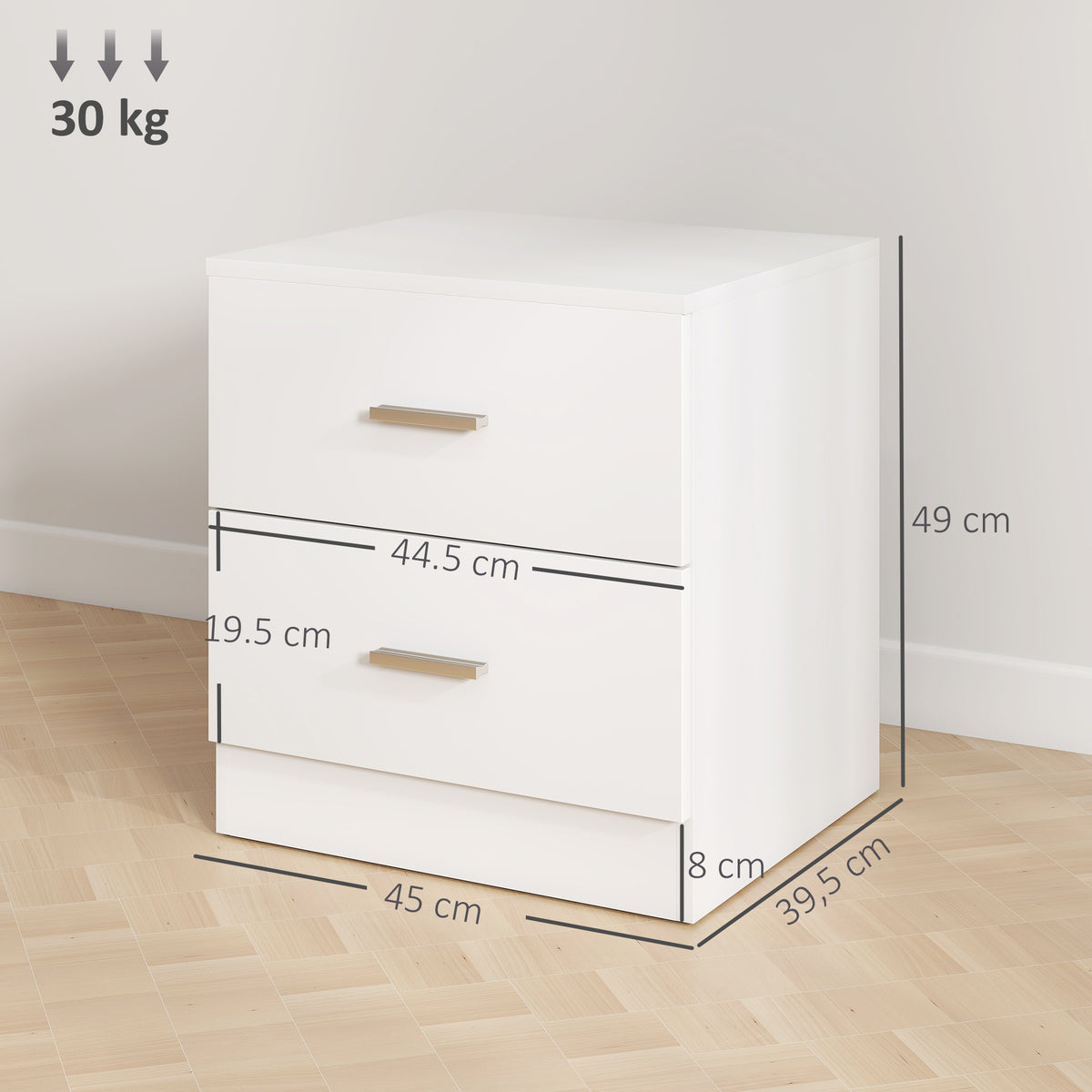 Table de chevet avec 2 tiroirs poignée en alliage d'aluminium style contemporain 45 x 39,5 x 49 cm blanc-2