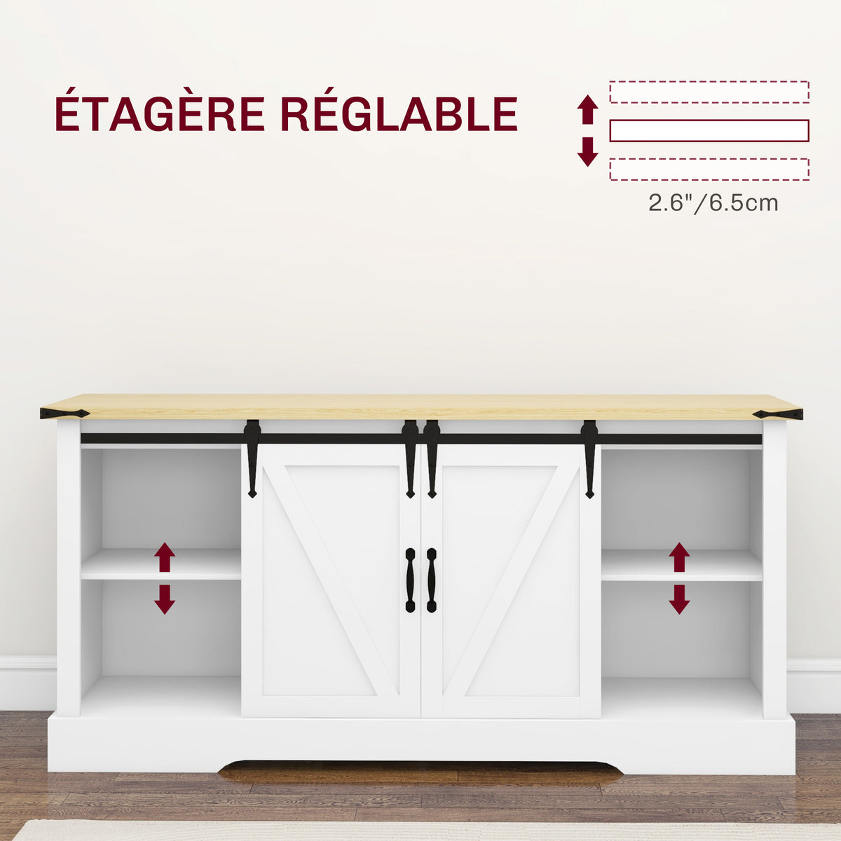 Buffet meuble de rangement avec 2 portes coulissantes étagères réglables 150l x 40P x 72H cm en bois blanc chêne-6