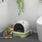 Maison de toilette pour chat bac à litière fermé chat poignée de transport porte translucide 40,5 x 52 x 39 cm vert-9