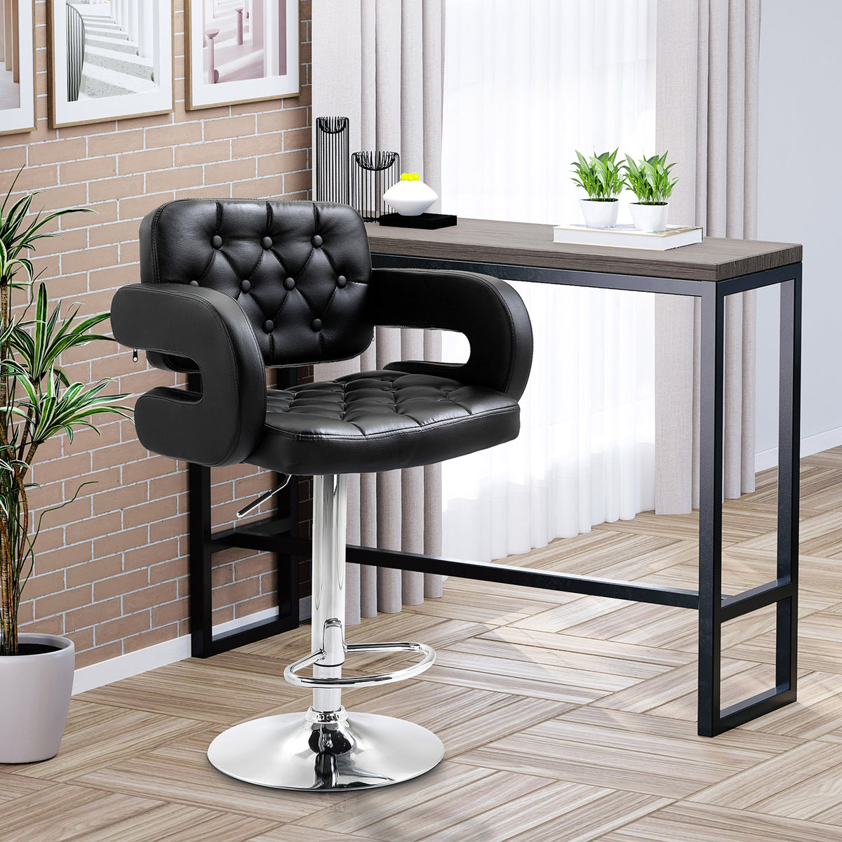 Tabouret de bar pivotant chaise de bar réglable en hauteur avec dossier repose-pieds et accoudoirs 61x50x93-113cm noir-1