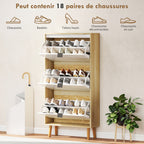 Meuble à chaussures, armoire à chaussures étroite, 3 tiroirs rabattables, porte haute brillante, 60x24x127cm, blanc-4