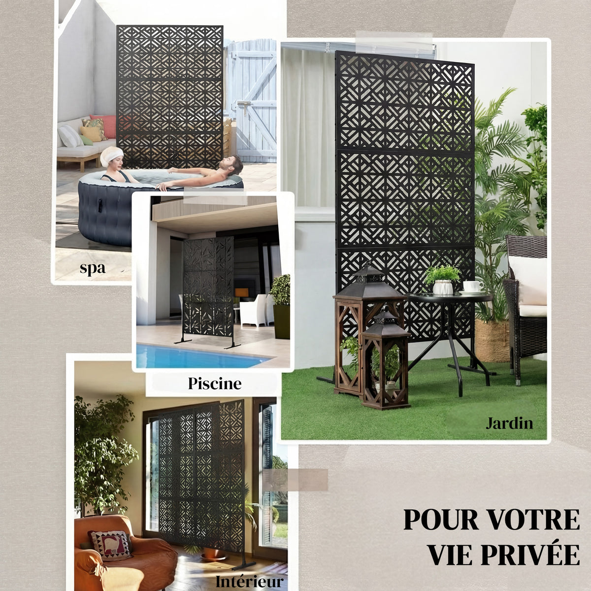 Panneau Brise Vue décoratif Extérieur Claustra Décoratif Jardin 3 Panneaux à motif géométrique métal 92x40x192cm Noir-7