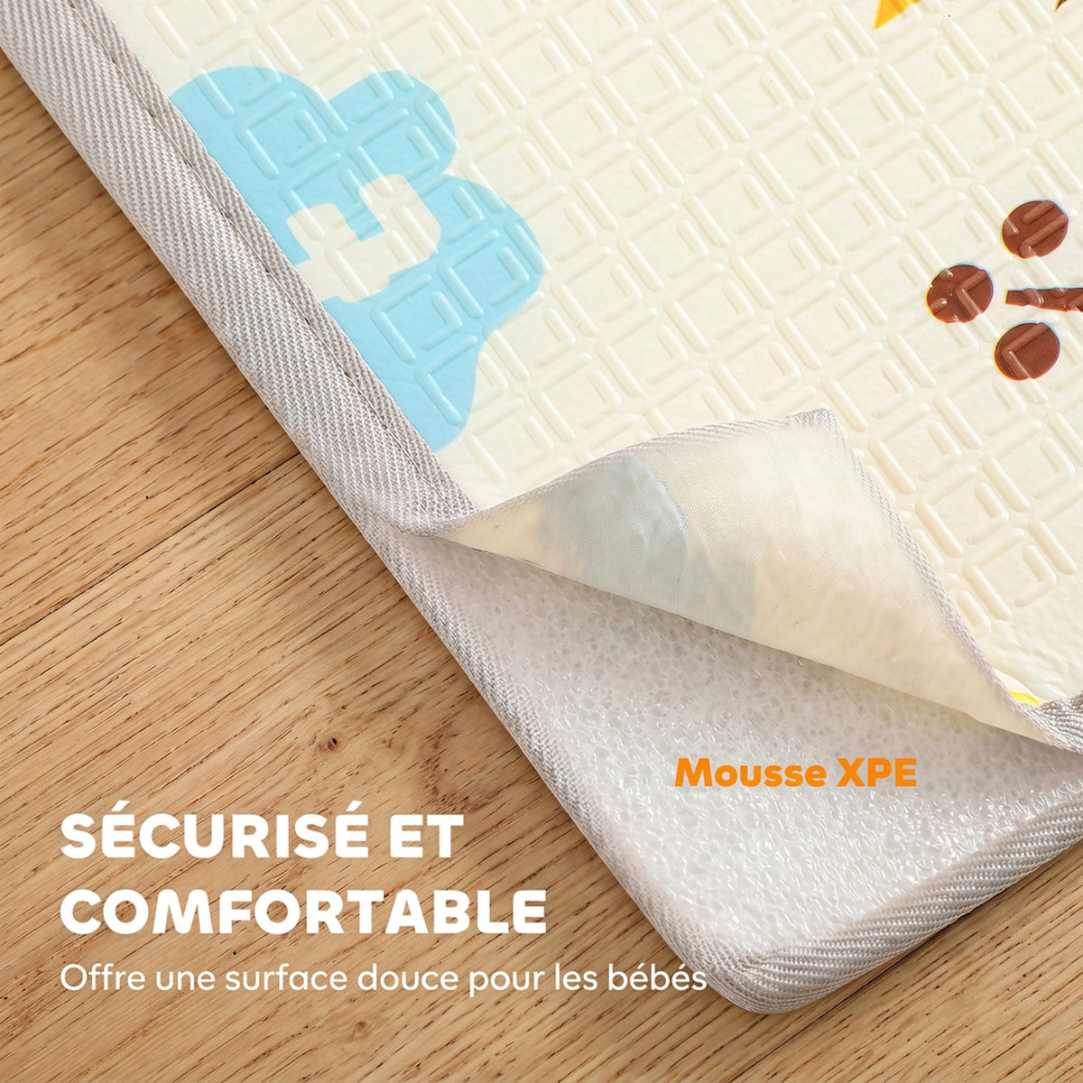 Tapis d'Éveil Bébé Pliable et Réversible, 200 x 180 cm, Tapis de Jeu en Mousse Épais, Antidérapant et Imperméable-4