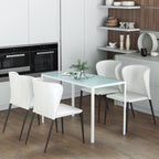 Table à manger pour 4 personnes, table de cuisine avec plateau en verre trempé et pieds en métal, 120x60x75cm, blanc-1