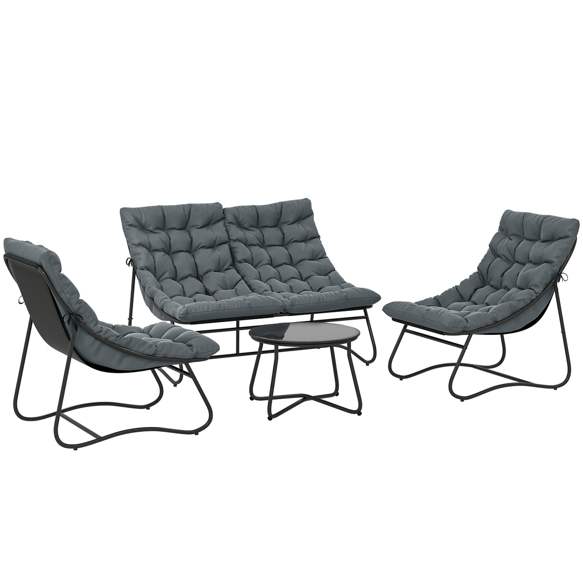Salon de Jardin 4 Pièces avec Coussins Épais 8cm Ensemble Mobilier Extérieur en Acier et Textilène Respirant Gris-0
