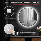 Miroir de salle de bain rond avec éclairage LED, intensité variable, fonction anti-buée, interrupteur tactile, noir-7