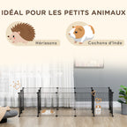 Enclos parc modulable pour petits animaux lapins rongeurs chiots 18 panneaux en fil d'acier 2 portes 175 x 70 x 45 noir-3