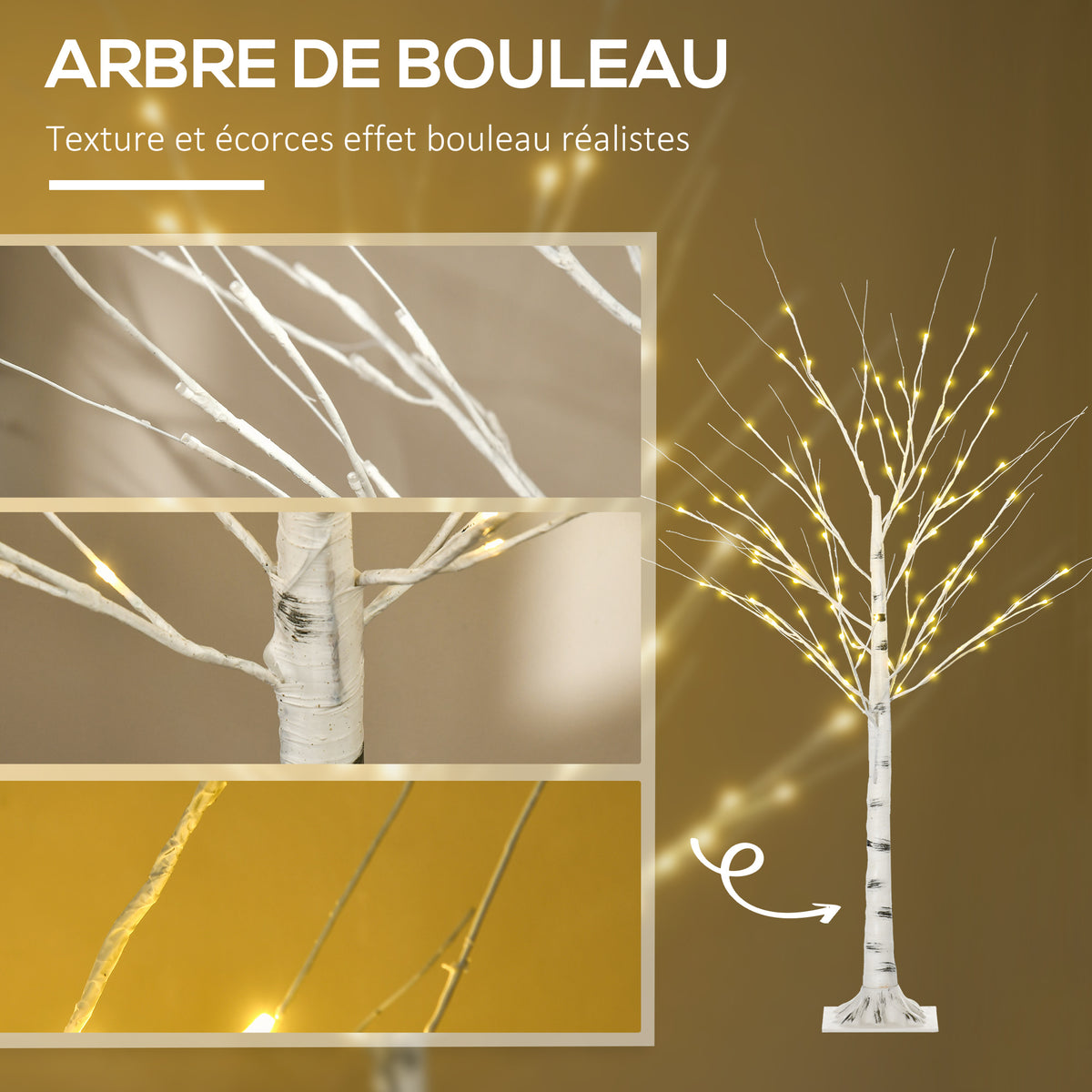 Arbre lumineux LED - décoration lumineuse blanc chaud - 96 LEDs - usage intérieur - 150 cm - noël chambre maison-4