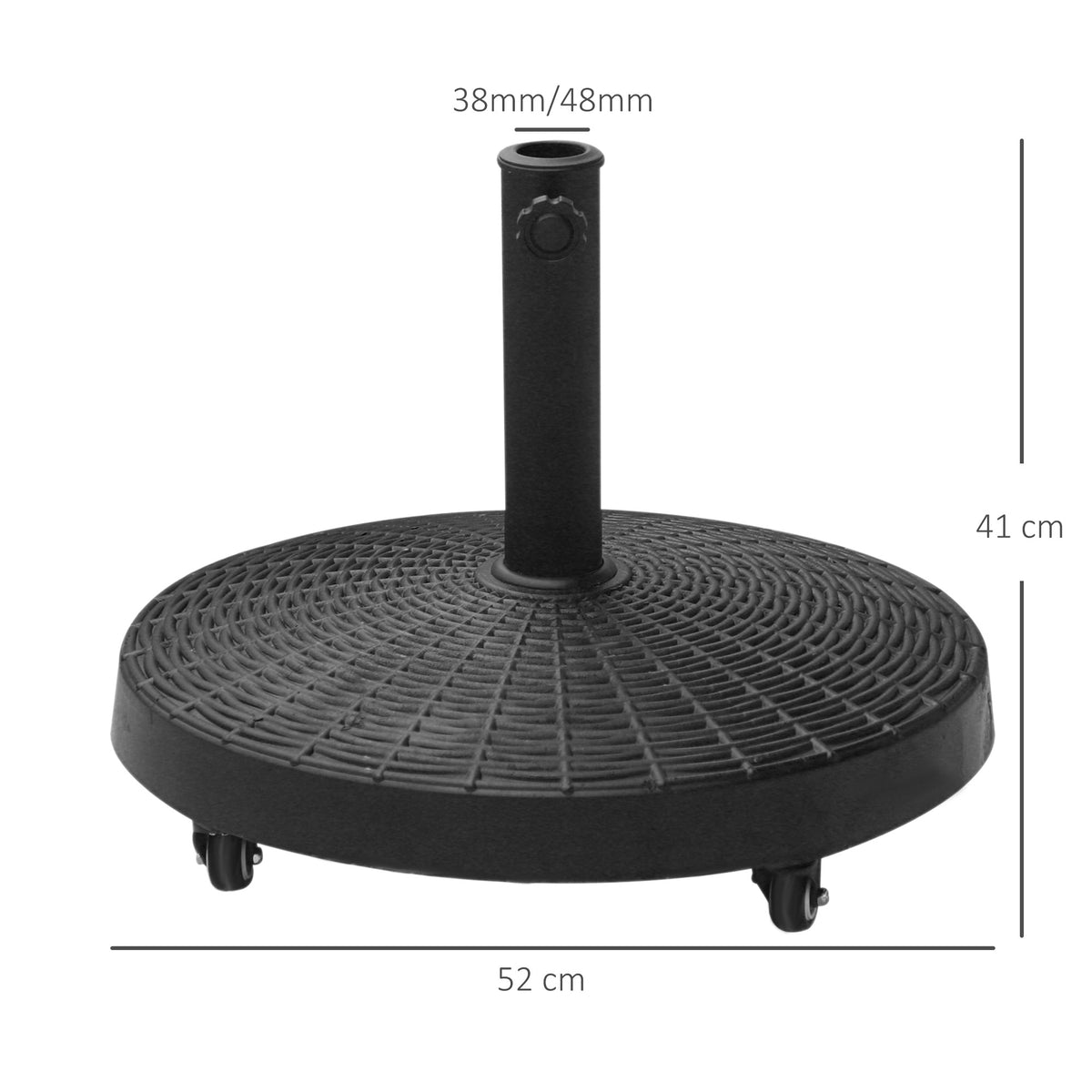 Pied de parasol base de lestage poids net 22,7 kg en résine avec 4 roulettes - dim. Φ52 x 41H cm - Noir-2