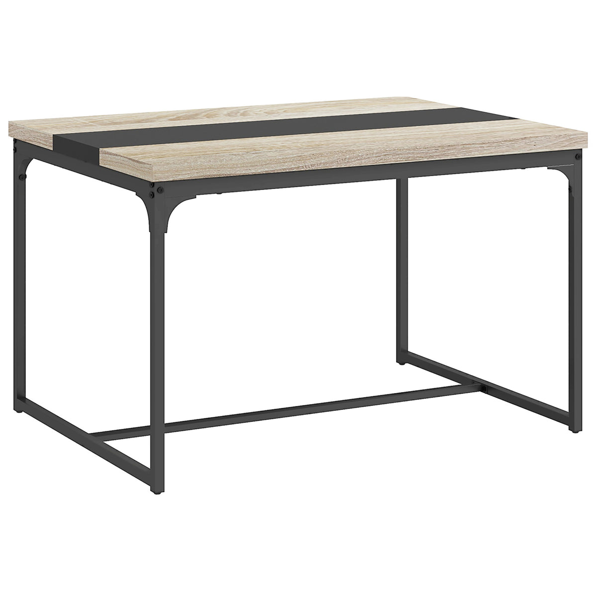 Table de salle à manger pour 6 personnes, style industriel en métal noir et bois, dim. 120L x 89l x 75,5H cm-0