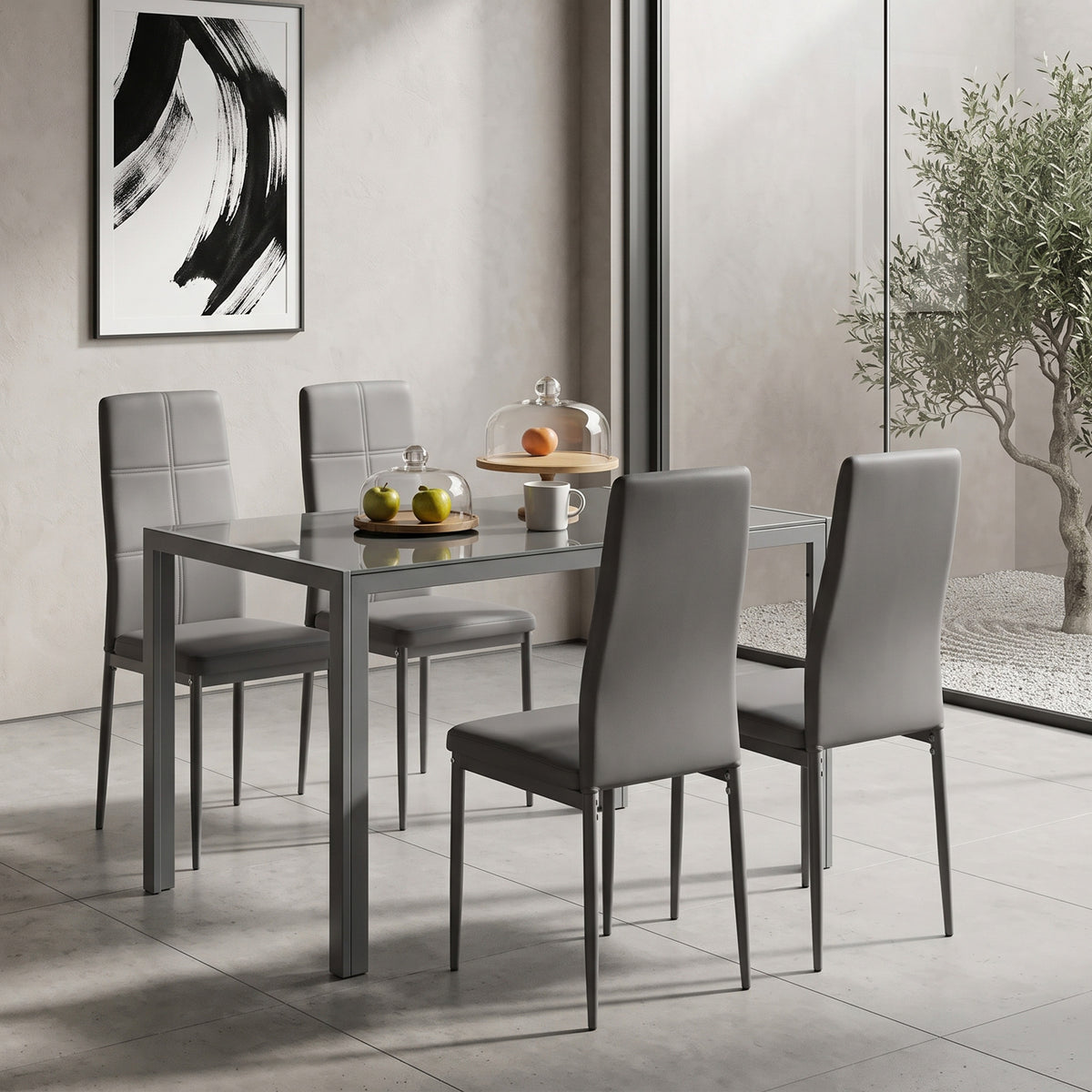 Ensemble table à manger avec 4 chaises, table de cuisine avec chaises en cuir synthétique, 120 x 70 x 75 cm, gris-7