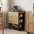 Table à Manger Pliante sur Roulettes, Table de Cuisine pour 2 à 4 Personnes avec Étagères de Rangement, Chêne et Noir-7