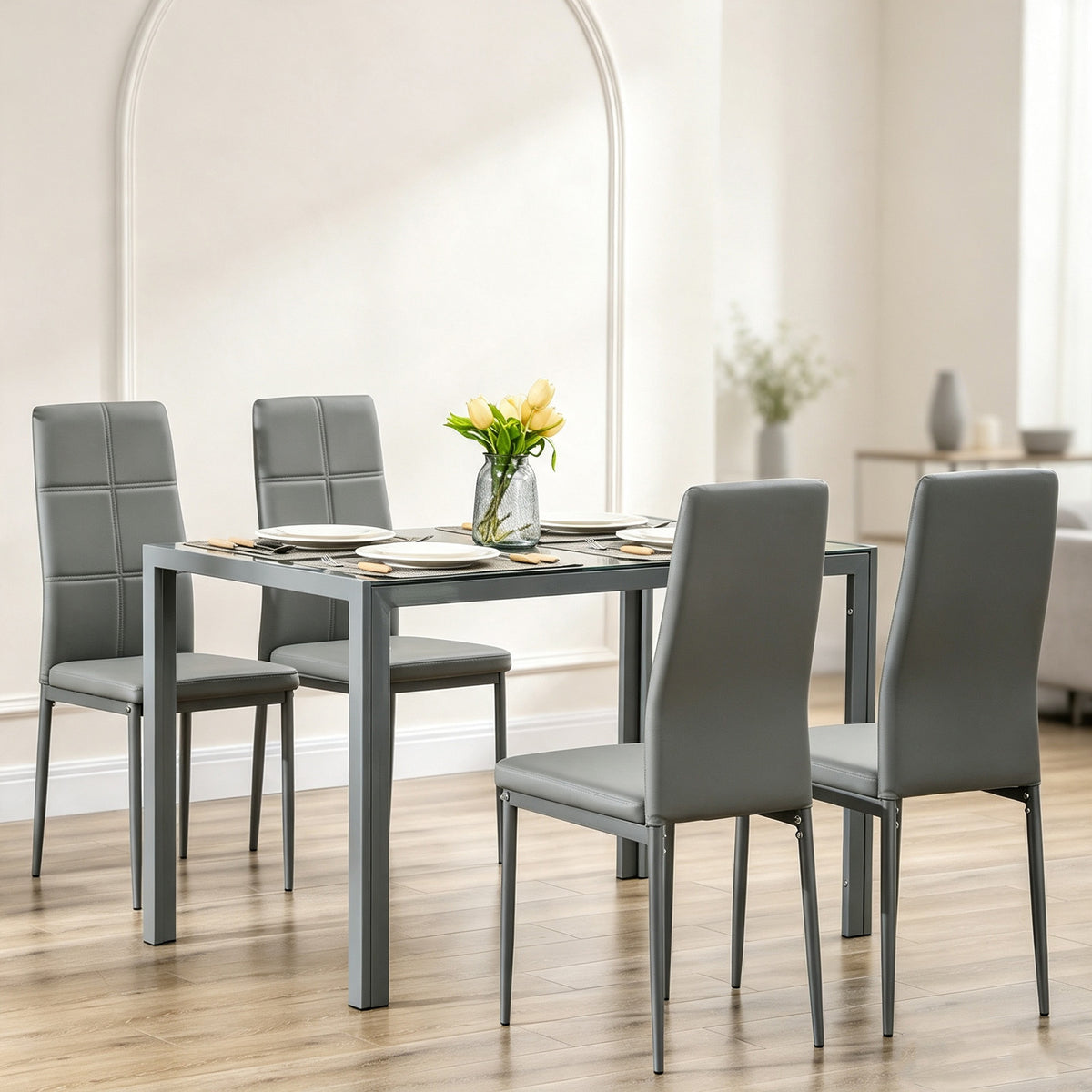 Ensemble table à manger avec 4 chaises, table de cuisine avec chaises en cuir synthétique, 120 x 70 x 75 cm, gris-8