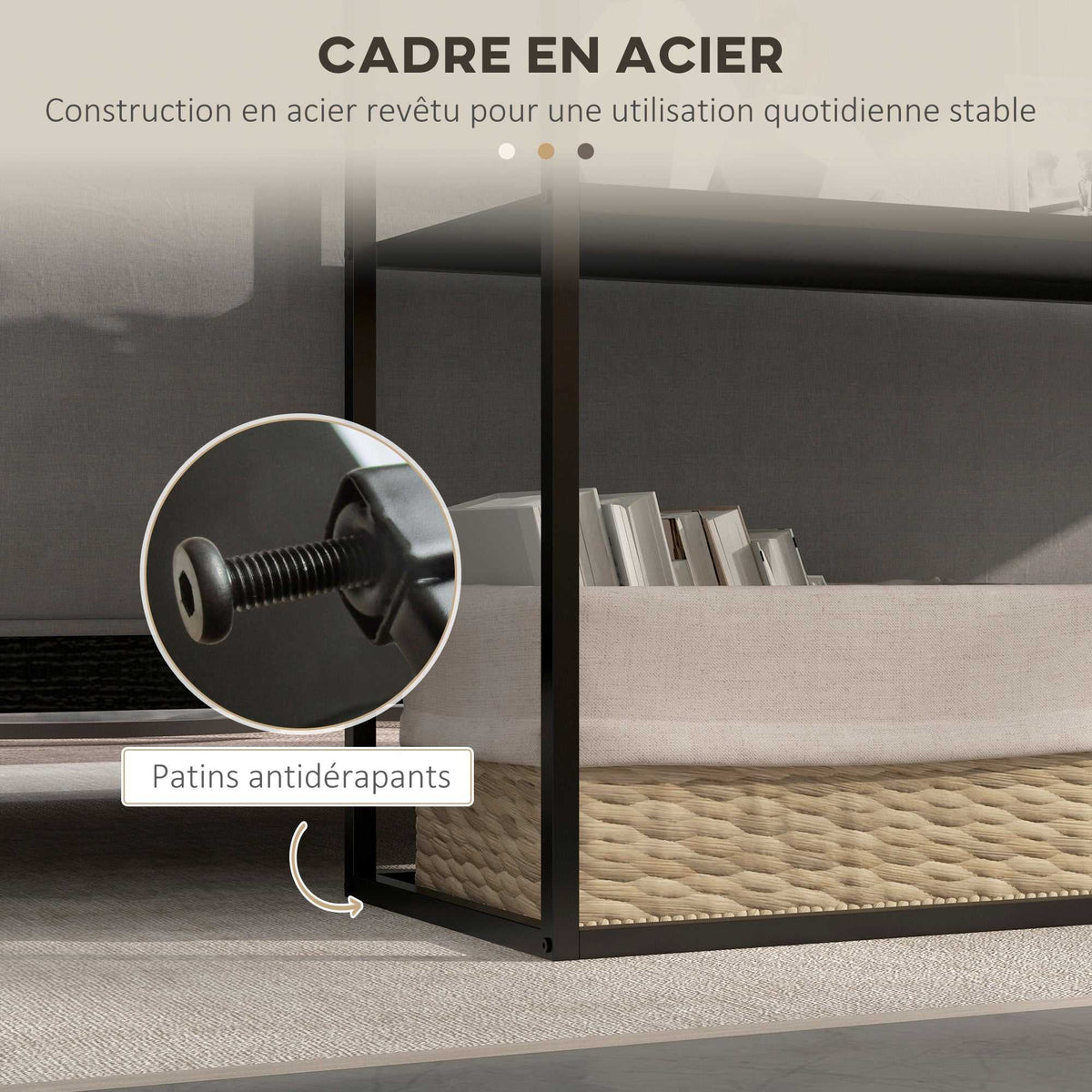 Table console table d'appoint d'entrée minimaliste industrielle 2 étagères 90 x 30 x 75 cm acier noir-4