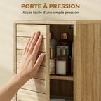 Meuble de Salle de Bain en Bois avec Étagère Réglable et Porte à Lamelles, Ouverture Pression, 34 x 23 x 84 cm, Naturel-6