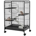 Cage pour rongeurs cage pour Petits Animaux Roulante 3 Rampes 3 Plates-formes Plat et Bouteille d'Eau Bac Inférieur Amovible pour lapin vison d'animaux chinchilla Acier PP 61,5x44x95cm Noire-0
