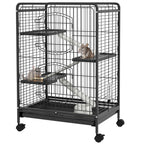 Cage pour rongeurs cage pour Petits Animaux Roulante 3 Rampes 3 Plates-formes Plat et Bouteille d'Eau Bac Inférieur Amovible pour lapin vison d'animaux chinchilla Acier PP 61,5x44x95cm Noire-0