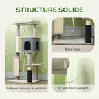 Arbre à Chat Tour de Jeux pour Chats Centre d'Activités avec Poteaux à Griffer en Sisal Niche Hauteur 132 cm Gris-5