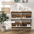 Meuble à chaussures 4 abattants 16 paires avec étagère réglable pieds en bois de pin 95 x 26 x 95 cm naturel-3