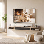 Meuble TV suspendu, meuble télé pour téléviseur jusqu'à 75 pouces, tiroir rabattable 2 étagères 180x24x16cm bois naturel-1