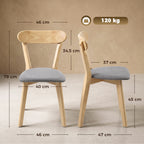 Lot de 2 Chaises de Salle à Manger, Chaises Cuisine, Assise Rembourrées en Lin, Dossier Incurvé, Gris et Bois Naturel-2
