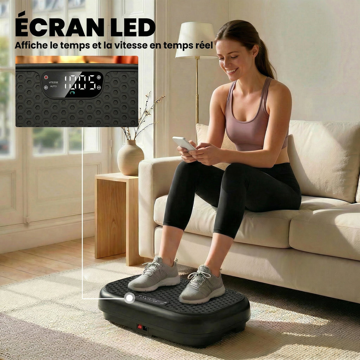 Plateforme Vibrante Fitness Appareil de Musculation 200W Plaque Vibrante 120 Vitesse 5 Programmes Perte de Poids Noir-9