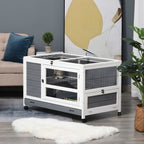 Clapier en bois cage à lapin villa pour lapin avec plateau coulissant, porte verrouillable, dessus ouvrable gris-9
