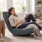 Fauteuil de sol pliable pivotant à 360°, chaise de sol rembourré avec dossier réglable en 5 positions, 58x107x79cm, gris-8
