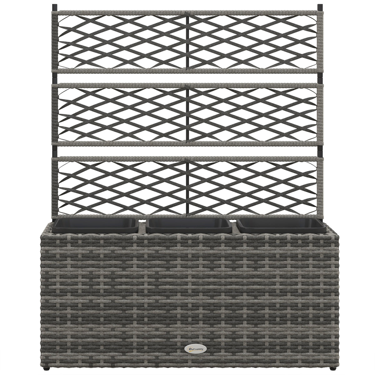 Jardinière pour plantes avec treillis 3 bacs à plante 33L en résine tressée et acier dim. 84L x 30L x 107H cm-0