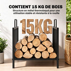 Range bûches Porte-bûches Etagère porte bois de cheminée charge max 15 Kg 44x33x46cm métal époxy noir-3