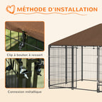 Chenil extérieur pour Chiens en acier et Tissu Oxford Support gamelle et Toit résistant aux intempéries Espace spacieux-6