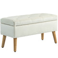 Banc de rangement coffre de rangement tissu effet velours pieds en bois charge max. 120 kg 80 x 35 x 42 cm, crème-0