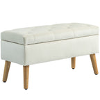 Banc de rangement coffre de rangement tissu effet velours pieds en bois charge max. 120 kg 80 x 35 x 42 cm, crème-0