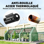 Mini Serre de Jardin mini serre tunnel 270L x 90l x 90H cm toit pointu Acier PE Haute densité 140 g/m² Anti-UV 3 fenêtres avec Zip enroulables Vert-6