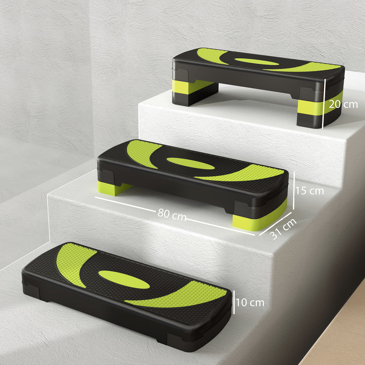 Stepper fitness aérobic hauteur réglable surface antidérapante 80 x 31 x 20 cm noir vert-2