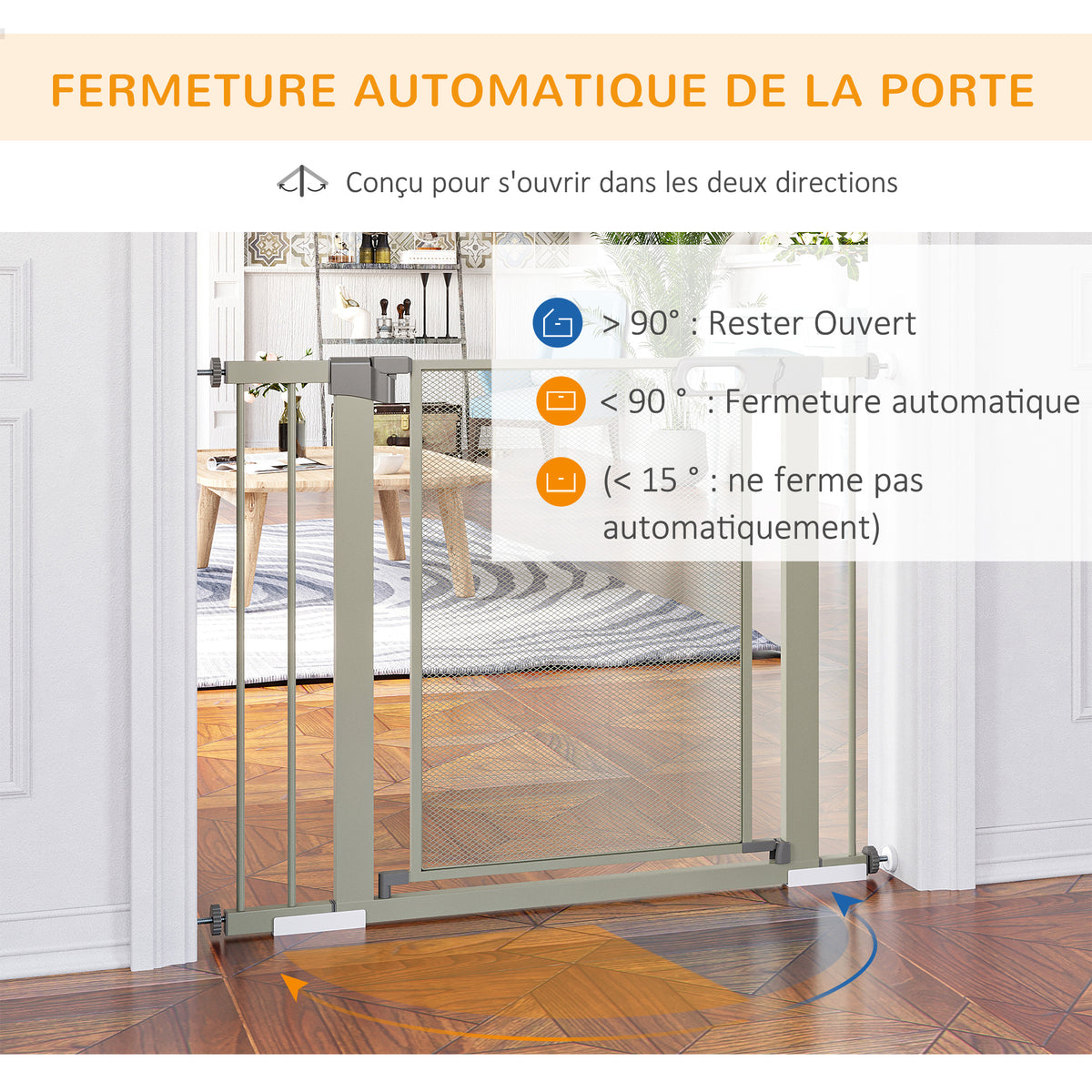 Barrière de sécurité pour animaux domestique fermeture automatique double verrouillage largeur 75-103 cm gris-4