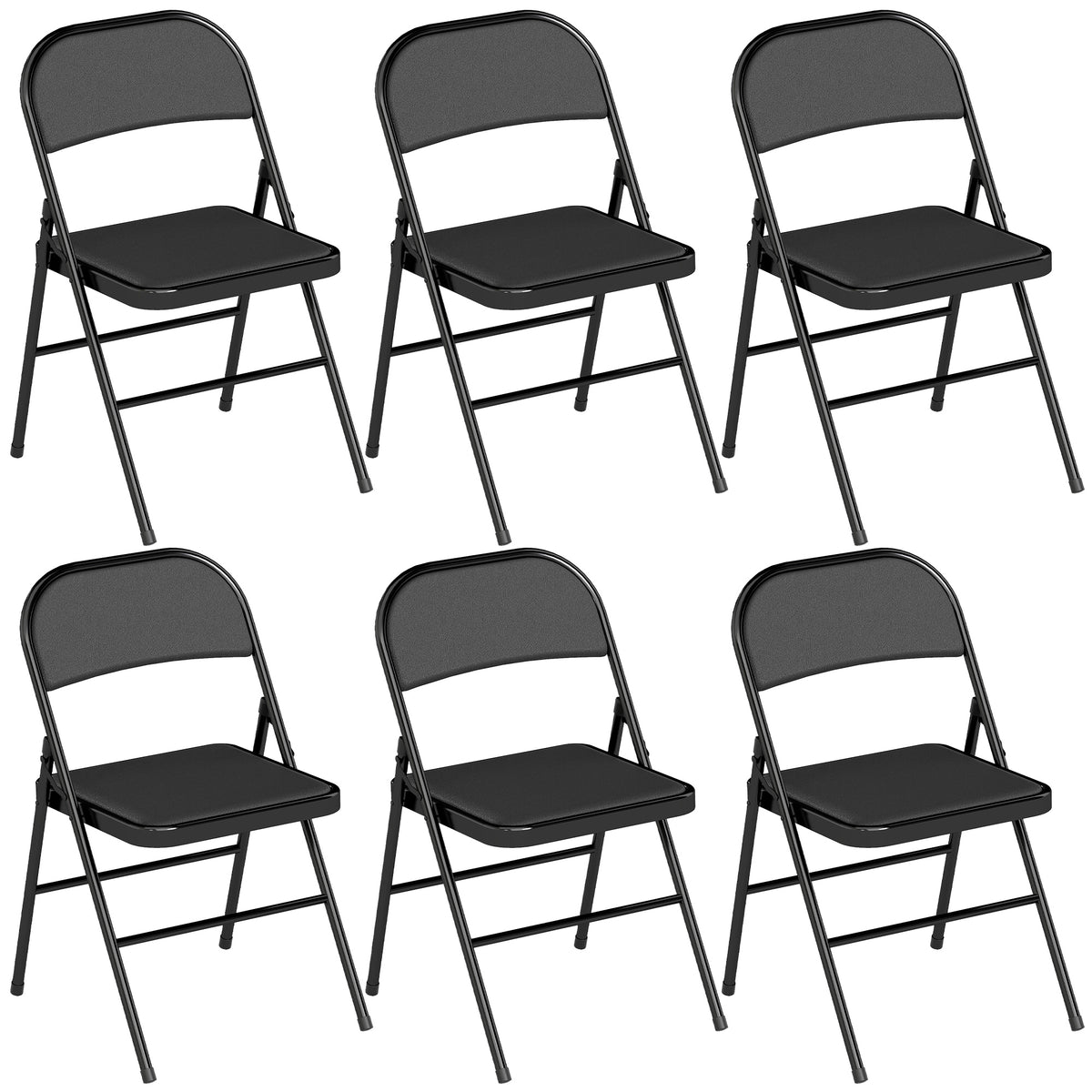 Lot de 6 chaises pliantes chaises de salle à manger portables cadre en acier 45 x 46 x 78 cm noir-0