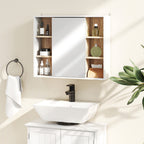 Armoire murale, meuble salle de bain avec miroir, miroir salle de bain avec rangement, placard à portes et 6 compartiments ouverts, 60 x 14,5 x 49,4 cm, blanc-7