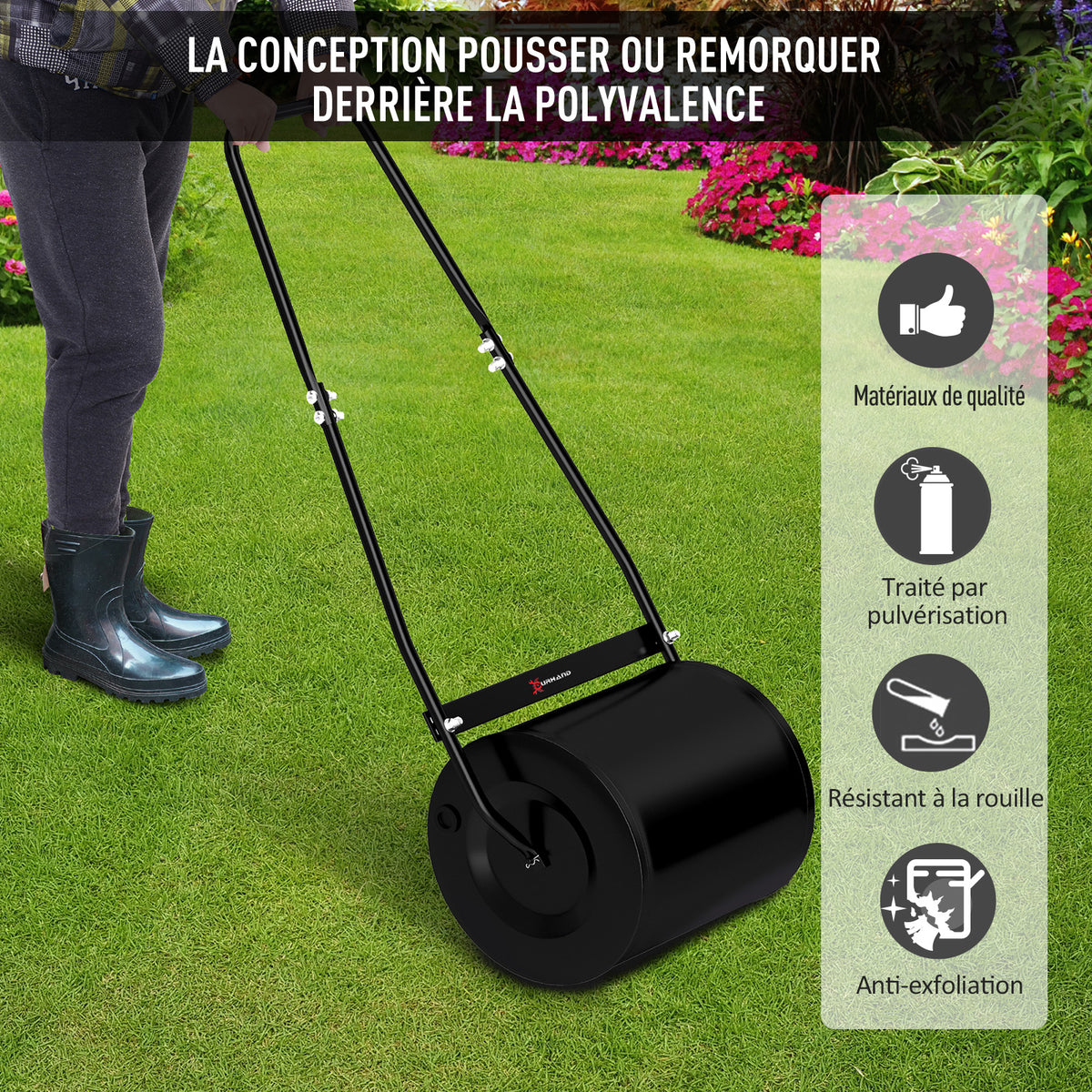 Rouleau à Gazon Jardin en Acier avec poignée dim. 47L x 32l x 105H cm lestage Max. 30 L Noir-4