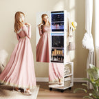 Armoire à bijoux armoire avec miroir sur pied pivotante à 360° éclairage LED 37x40x165,5cm cadre blanc, doublure noire-1