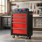 Chariot à outils sur roulettes, Servante d'atelier en acier 5 tiroirs verrouillable 2 clés, 61,5 x 33 x 82,5 cm, rouge-7