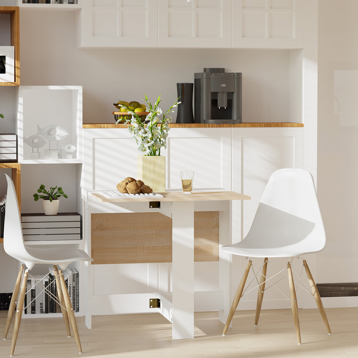 Table de cuisine pliable 103L x 76l x 74H cm en bois bicolore chêne blanc-1