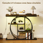 Console meuble avec éclairage LED 100 cm, table console à 4 niveaux avec étagères ouvertes, marron rustique et noir-4