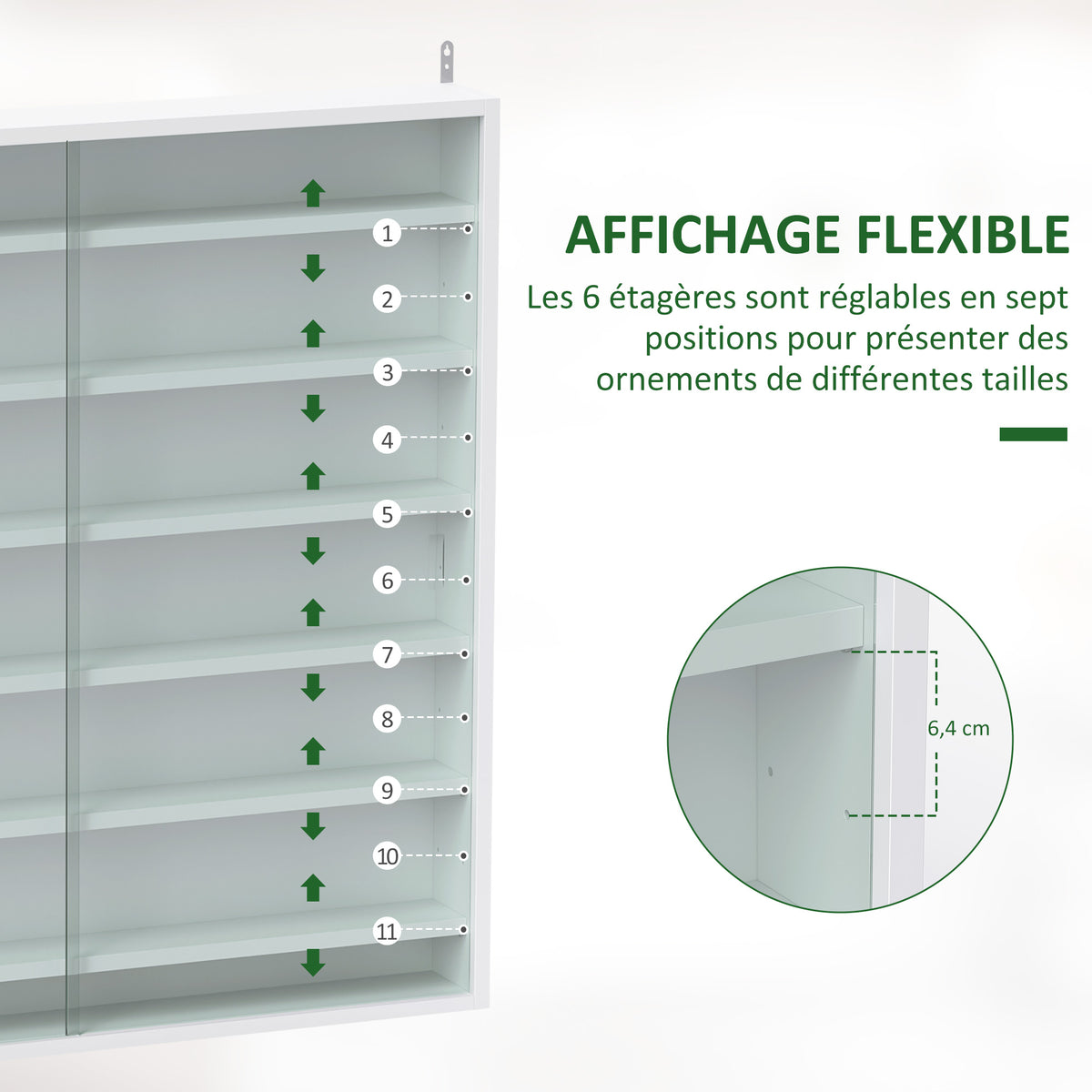 Vitrine pour collection vitrine murale 80 x 9,5 x 83 cm 6 étagères réglables en hauteur 2 portes coulissantes en verre-3