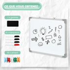 Tableau blanc magnétique cadre aluminium 60 x 45 cm avec feutres, effaceur et aimants-4